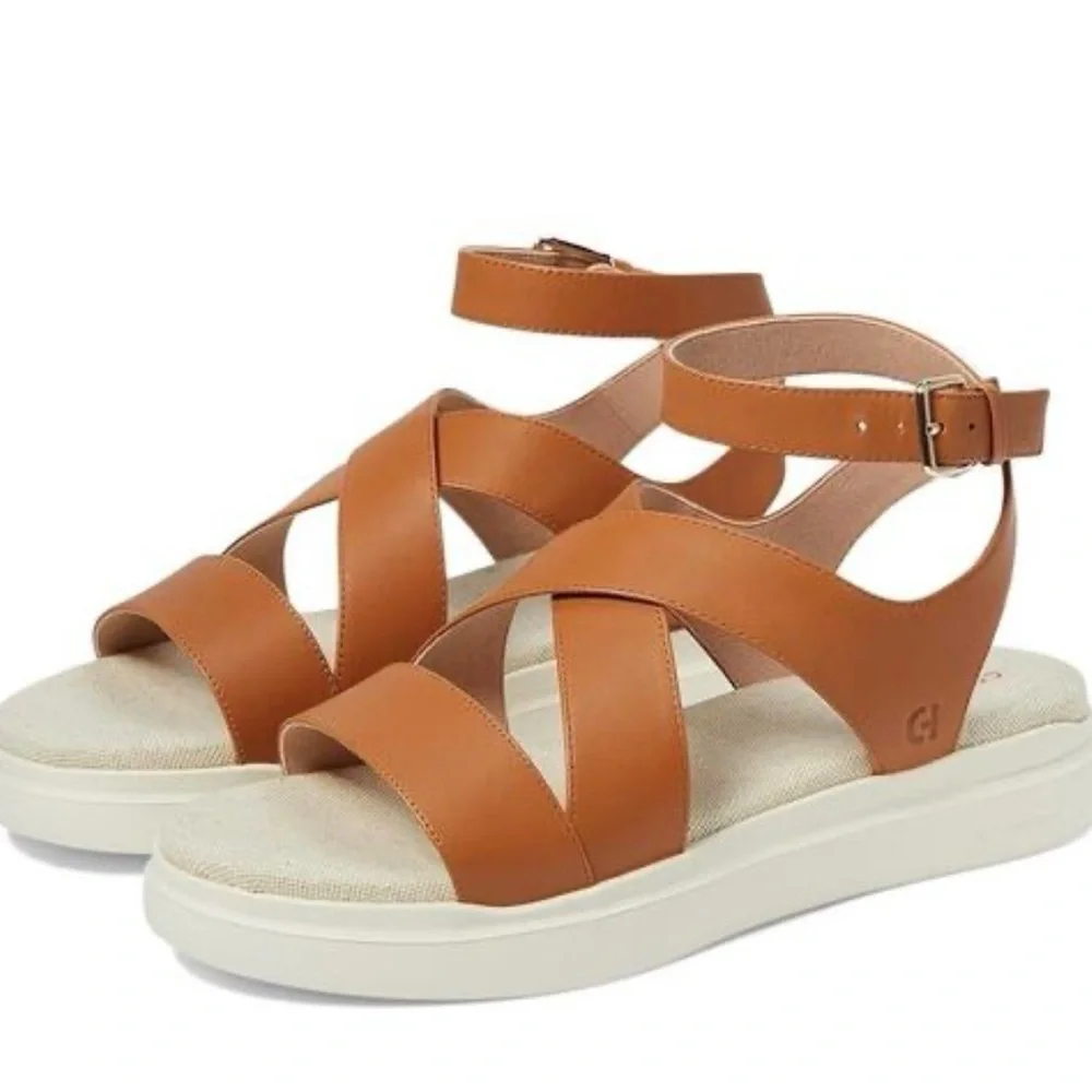 Cole Haan GrandPro Rally Leather Platform Sandals Tan 5.5